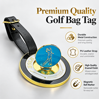 Étiquette de sac de golf Ausluofell en cuir PU élégant et métal, portable, durable, avec marqueur de balle magnétique, couleur personnalisée, pour le golf (approvisionnement en gros)