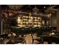 Conception graphique d'intérieur de bar et de restaurant élégant, idée de design commercial pour restaurant, table et chaise modernes pour restaurant et café