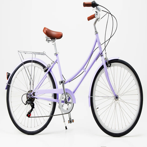 Vélo de ville pour femme 26 pouces violet avec panier et porte-bagages, frein V 7 vitesses, cadre en acier léger pour les trajets quotidiens - Product Image 5