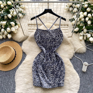 Summer <strong>Tunic</strong> Bandage Casual Mini <strong>Dress</strong> for Women Sleeveless Hollow Out Backless <strong>Sequined</strong> Velvet <strong>Dress</strong> - Product Image 1