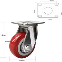 Roue pivotante industrielle en PU rouge de 4 pouces (100 mm) avec plaque pour chariot