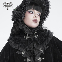 Col Jabot Noir Gothique AS321 avec Dentelle, Volants et Bordure en Fausse Fourrure, Ornement Croix Métallique Vintage, Accessoire de Cou Détachable pour Cosplay