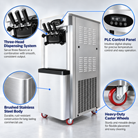 Machine à glace molle professionnelle 3 saveurs 2000W en acier inoxydable sur pied 110V pour snack-bar et yaourtière