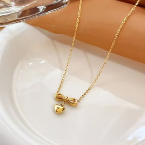 Collar de Joyería de Moda para Mujer, Collar con Colgante de Corazón <span class=keywords><strong>en</strong></span> Forma de Lazo Dorado, Acero Inoxidable, Mariposa, Venta al por Mayor - Product Image 4