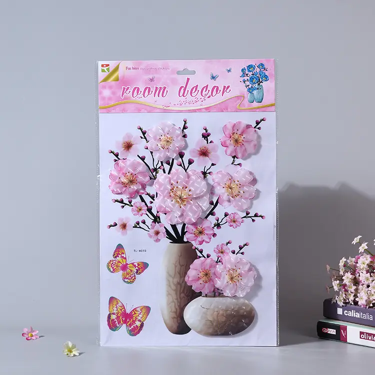 7D 8D Vase Flower Dekorativer Aufkleber Wanda uf kleber 3D Wohnkultur für Wohnzimmer Großhandels preis Luxus Wohnkultur Aufkleber