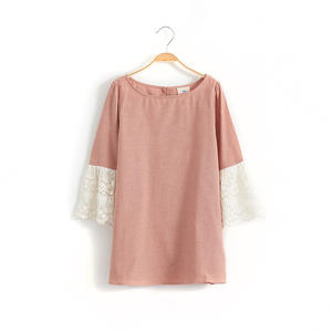 Productos Nuevos y Populares 2017, Blusa de Última Moda con Cuello Redondo y Mangas con Volantes de Encaje para Niña - Product Image 4