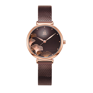Ladies <b>Watch</b> With Ginkgo Leaf Pattern Mesh Steel Strap Waterproof Wristwatch - Product Image 1