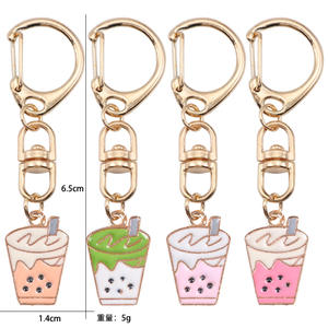 Lilangda sıcak Boba süt çay Vintage özel Logo emaye karabina anahtarlık Metal zanaat sevimli kabarcık çay anahtarlık - Product Image 6