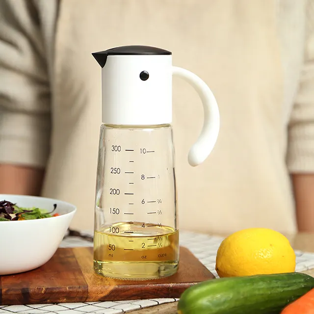 Colorful PP Plastic Measure Olive Cooking Vegetable Kitchen Oil And Vinegar Bottle Dispenser With 360ml Glass Jar Leakproof