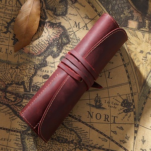 Handmade Crazy Horse Leather Pencil Case Roll-Up Pen Holder Pouch Storage Fashionable Style Scissors Sheath Brush Cover - Product Image 4