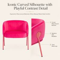 Fauteuil en velours incurvé moderne au design ergonomique VANBOW avec pieds en métal