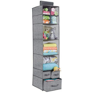 Multipurpose 7 <strong>Shelves</strong> <strong>Grey</strong> Fabric Hanging Closet Organizer Storage Bag With 3 Drawers - Product Image 2