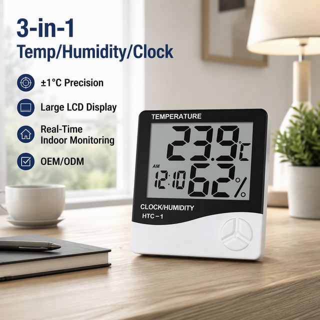 Digital Temperature and Humidity Room Thermometer Thermo Hygrometer and Clock