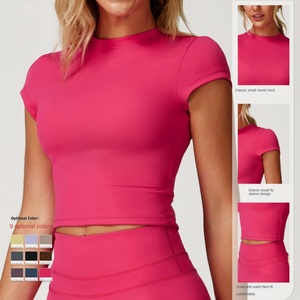 T-shirt de sport d'été à séchage rapide, haut de yoga à manches courtes pour la course décontractée, col rond, tenue de yoga sportive - Product Image 1