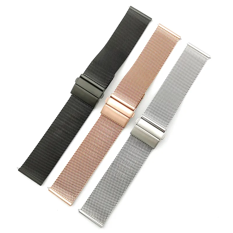 0.6line fashion mesh butterfly buckle quick release stainless steel watch band strap