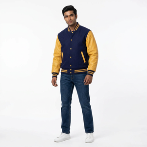 FINER THREADS Custom Logo Front Letterman Varsity <b>Jackets</b> Plus Size Bomber Stand Button <b>Fleece</b> Sleeves Polyester/Cotton Winter - Product Image 1