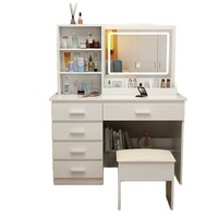 Ensemble de table de maquillage LED avec miroir, table de toilette en bois avec tiroirs et étagères de rangement pour la maison et la chambre