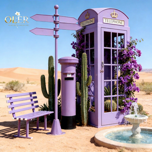 อุปกรณ์ตกแต่งงานปาร์ตี้กลางแจ้งสไตล์วินเทจ ตู้โทรศัพท์สีแดงขาว สำหรับตกแต่งงานแต่งงาน - Product Image 1