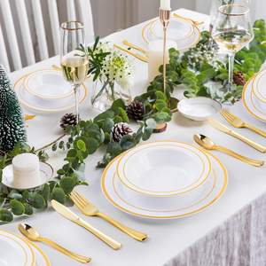 7.5 Inch Eco-Friendly Disposable Soup Bowls with Gold Rim 12oz Heavy Duty Dessert Salad Ice Cream Bowls <b>Plates</b> for Weddings - Product Image 6