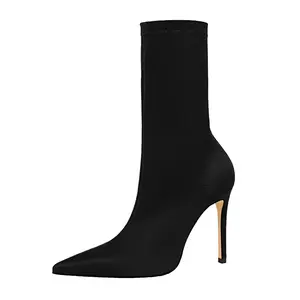 siyah çıplak kam Suppliers-2021 yüksek kalite seksi ince sıska bayan pompaları kadin siyah basit elastik parti Stiletto çizmeler topuklu