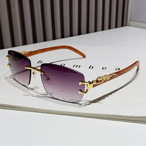 <b>Retro</b> Rimless Rectangle <b>Sunglasses</b> UV400 Wood Frame Unisex Sun Protection Adult - Product Image 1