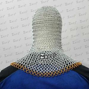 Coif de cota de aluminio con anillos dorados capucha medieval para Ren Faire Cosplay - Product Image 2