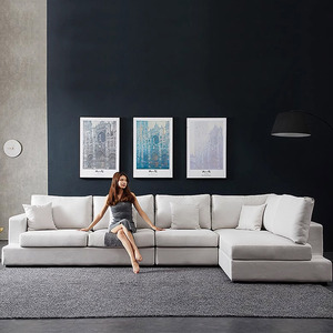 Juego de <span class=keywords><strong>Muebles</strong></span> de Sala de Estar Modernos, Sofá Seccional en Forma de L, Tela Tecnológica Nórdica - Product Image 2