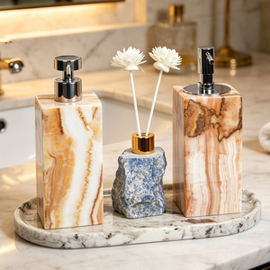 Luxury Natural Marble Bathroom Accessory Set 4-Piece - Soap Dispenser Lotion Pump <b>Reed</b> <b>Diffuser</b> & Tray <b>for</b> Hotel Spa Home Decor - Product Image 1
