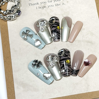 24 faux ongles léopard à bout français avec diamants de luxe, réutilisables, en kit