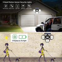 Lampe solaire murale réglable à 3 têtes avec télécommande, détecteur de mouvement PIR, 4500 mAh, pour jardin, sécurité extérieure, cour