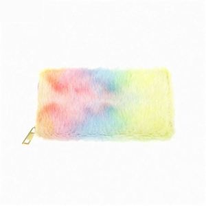 Monedero de Felpa Suave con Degradado de Color Arcoíris de Lujo para Mujer, Cartera Larga y Esponjosa para Damas - Product Image 4