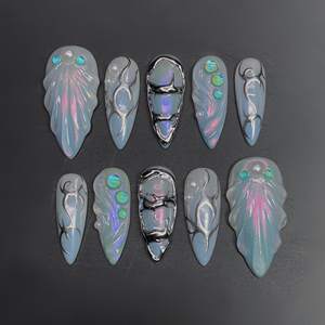 3d Hoge Kwaliteit 10 Stuks Zomer Oceaan Stijl Groothandel Amandel Stiletto Luxe Handgemaakte Pers Op Nagels Leverancier - Product Image 5