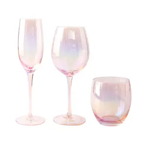 テルセン卸売カラーファッションピンク琥珀色結婚式装飾ワイングラスシャンパンフルートステムレスタンブラーワイングラス