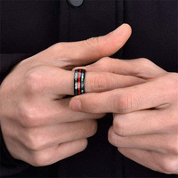 Femmes 8mm acier inoxydable incrustation métal noir Vintage bague de mariage coloré ormeau coquille fête bijoux cadeaux pour hommes
