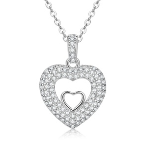 Joyería al por Mayor, Collares con Colgante de Corazón de Doble Capa, Huecos, en Forma de Corazón, de Cobre Chapado en Oro de 14k con Circonita, para Mujer - Product Image 3