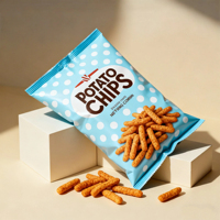 Sacs à collation transparents personnalisés avec logo imprimé en gravure, résistants à l'humidité, en PET, refermables avec fermeture éclair, scellés sur le côté arrière, pour chips de pommes de terre