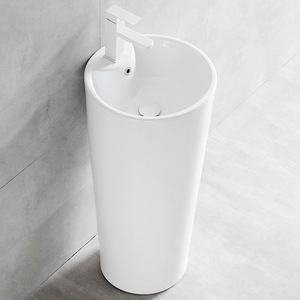 Lavabo de Pedestal de Cerámica Cuadrado de Una Pieza, Lavabo de Pie para Baño, Fácil de Limpiar - Product Image 3