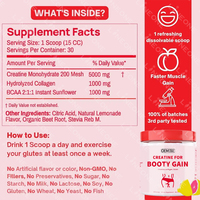 Créatine Marque Blanche pour Femmes : Gain de Volume Fessier, Développement Musculaire, Boost d'Énergie, Citron Rose, Soutien Cognitif, Collagène, Muscles Maigres
