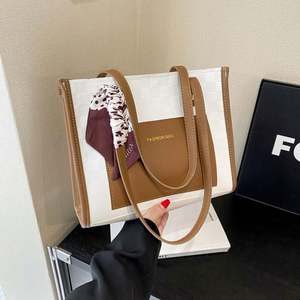 I-0536 Hot Selling Handbags Factory Wholesale Woman <b>Large</b> Capacity <b>Tote</b> <b>Bag</b> <b>with</b> Silk Ribbon Fashion College Student Book <b>Bag</b> - Product Image 3