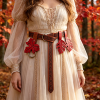 Kostum Penyihir Hutan Abad Pertengahan, Armor Senjata Kulit Imitasi Daun Merah, Pola Timbul Vintage, Cosplay Elf, Renaissance Faire, LARP
