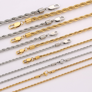 Cadena <span class=keywords><strong>de</strong></span> <span class=keywords><strong>Oro</strong></span> Real <span class=keywords><strong>de</strong></span> 14K, Chapada en <span class=keywords><strong>Oro</strong></span>, <span class=keywords><strong>de</strong></span> 3mm, 4mm, 5mm, Cadena Trenzada para Hombre y Mujer, Joyería Impermeable, Collar <span class=keywords><strong>de</strong></span> Acero Inoxidable - Product Image 1