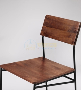 Industrial Wood and Metal <b>Dining</b> <b>Chair</b> with Slatted Backrest and Slim Black Frame Modern <b>Rustic</b> Minimalist Furniture Seating - Product Image 4