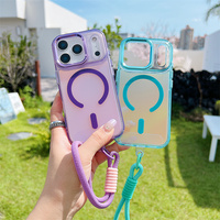 Coque de téléphone magnétique à dégradé flash avec sangle de poignet antichoc en plastique pour iPhone 17 11 13 14 18 Pro Max 15 16 Plus