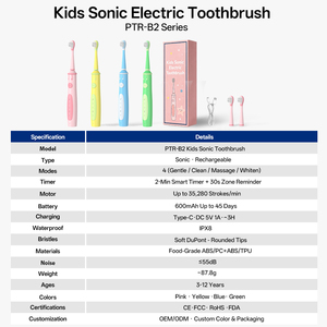 <span class=keywords><strong>Brosse</strong></span> à dents électrique sonique pour enfants, poils doux, étanche IPX8, minuterie 2 minutes, charge rapide Type C, nettoyage en profondeur, soin des gencives - Product Image 6
