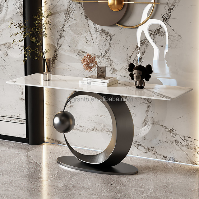 Best-selling Indoor Use Modern Style Furniture Silver Stainless Steel Frame Table and Marble Top Console