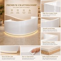 Comptoir de réception incurvé sur mesure avec éclairage LED, comptoir d'accueil pour salon de beauté et spa en MDF avec tiroirs