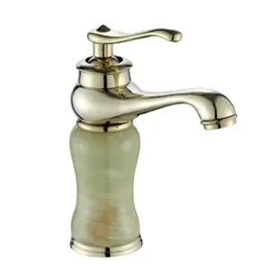 LIN 16 Luxury Jade Stone Marble Basin Mixer Tap Golden Bathroom Faucet