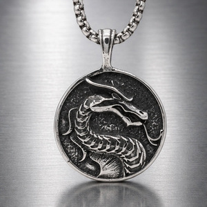 yunnique Dragon Pendant Necklace Stainless Steel Men's <b>Punk</b> Hip Hop Jewelry Animal Shape Geometric Design JD215 - Product Image 1