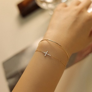 Pulsera de plata de ley S925 chapada <span class=keywords><strong>en</strong></span> oro de 18 quilates, con dije de cruz y detalles de circonita, estilo japonés, versátil. - Product Image 3