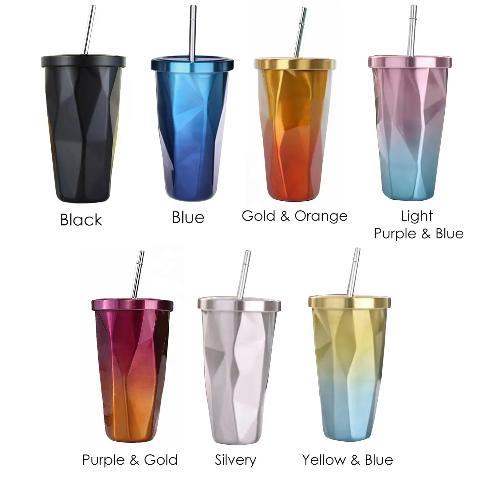 500ml Fashion Water Cup Home Travel mug Use Portable Stainless Steel Leakproof Water Bottle with Lid Straw for coffee